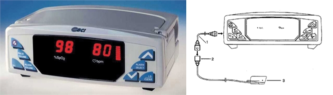 Oximeter, pulse, including battery, sensors, cables (set)
