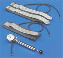 Tourniquet, pneumatic, complete, with arm cuff, leg cuff and hand pump manometer