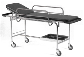 Stretcher, carrier, with movable side rail, on wheels