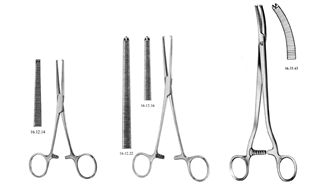 Forceps, hemostatic, straight/curved, heavily serrated, curved, Kosher, R-Ochsner, Wertheim